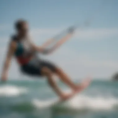 A beginner practicing kiteboarding skills in calm waters