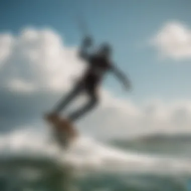 A kiteboarder executing a jump in the air