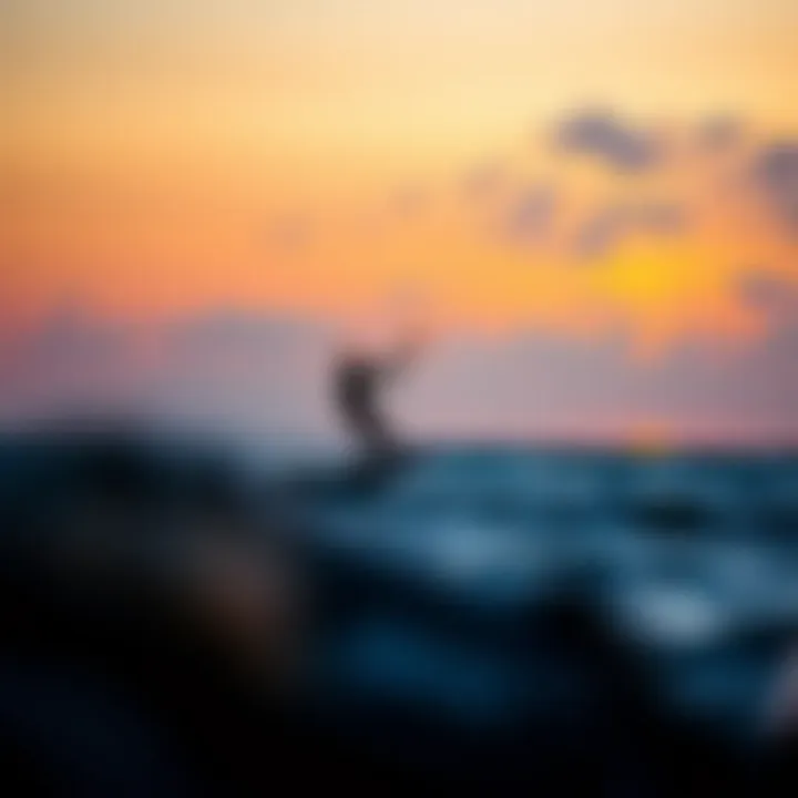 Kiteboarder riding the waves at sunset on Lake Erie