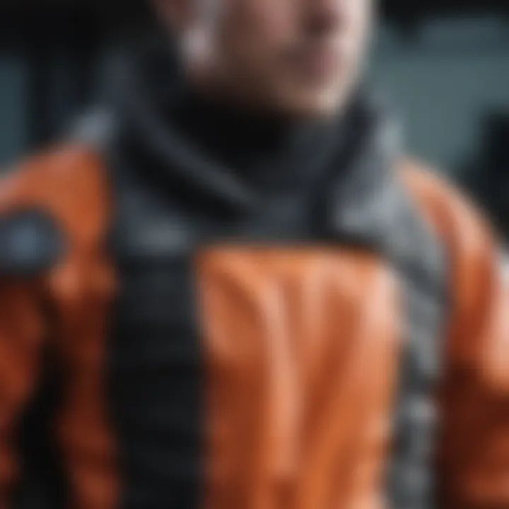 Close-up of drysuit materials showcasing flexibility and durability