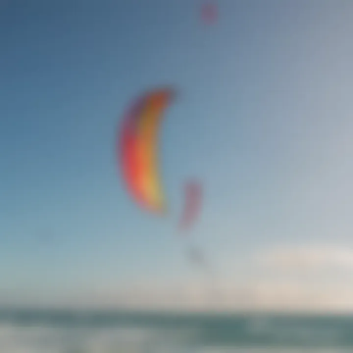 Dynamic kitesurfing scene with vibrant kites in the sky