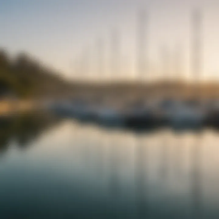 A picturesque view of Berkeley Marina with sailboats dotting the water