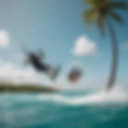 Vibrant kiteboarding action on the turquoise waters of Coconut Bay