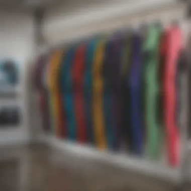 Evo wetsuit in various colors displayed on hangers