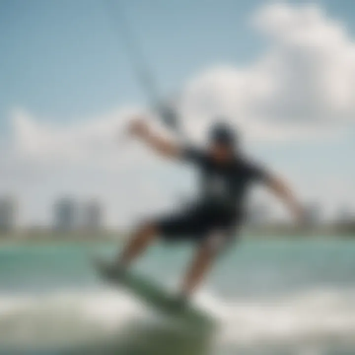 Kiteboarder soaring above Miami Beach waters