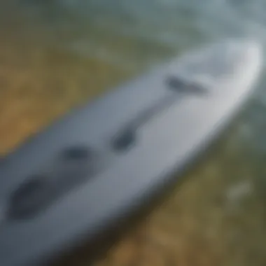 Close-up of a foiling SUP board showcasing its unique design features