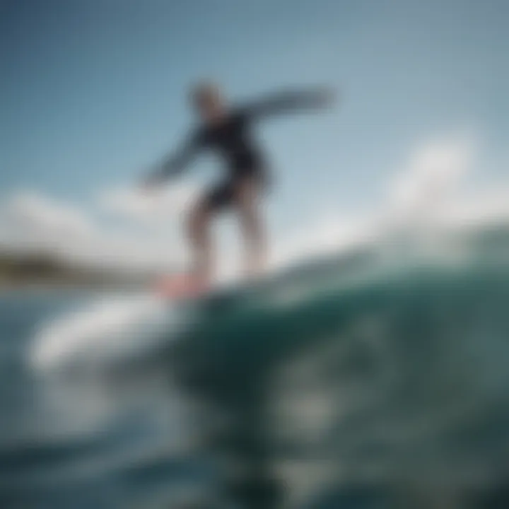 Surfer maneuvering on a hydrofoil surfboard