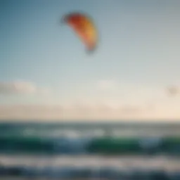 A vibrant kite soaring above clear blue waters