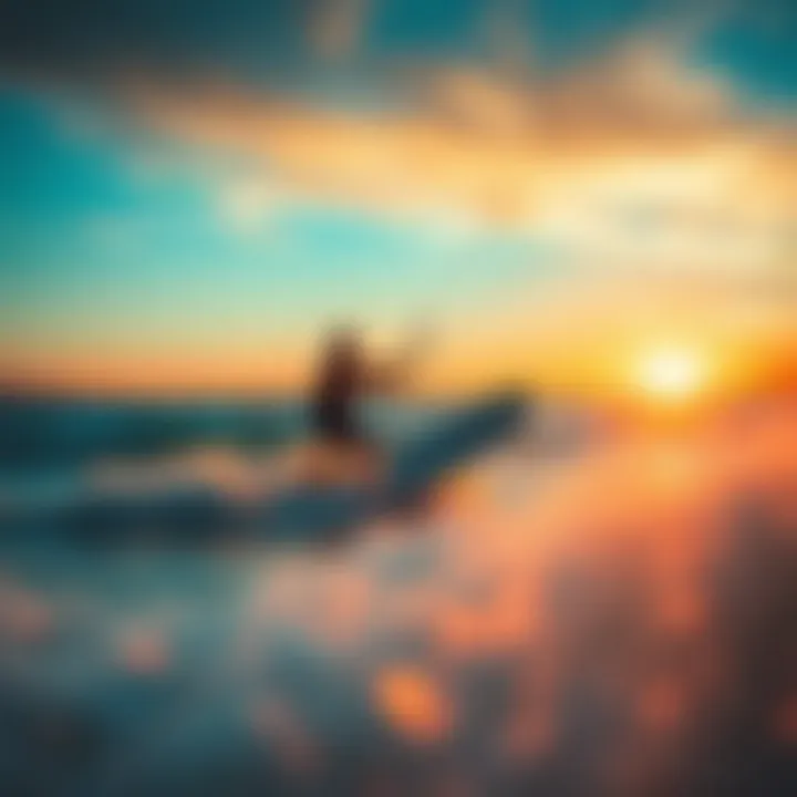 Kite surfer riding the waves with a sunset backdrop