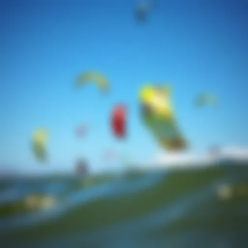 Vibrant kite surfing scene with colorful kites in the Bay Area