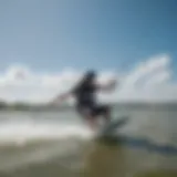 Kiteboarding action shot on the water