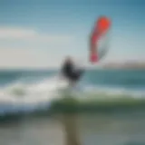 A stunning view of kiteboarders gliding across blue waters