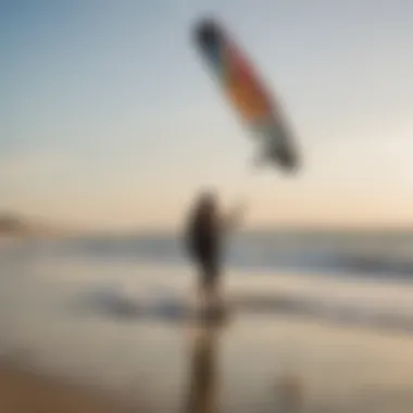 A group of kiteboarders sharing techniques and tips on the beach