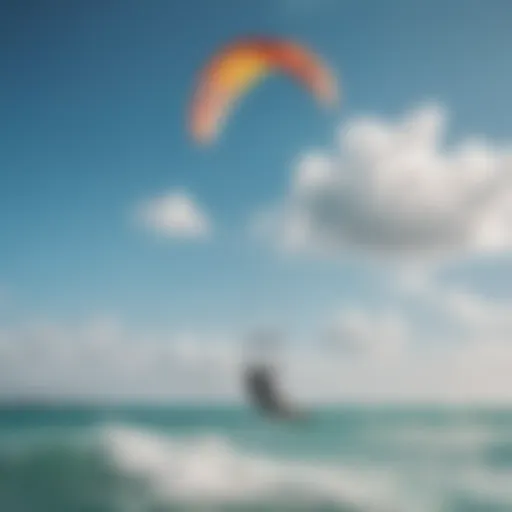 A stunning kiteboarding scene showcasing vibrant kites in the sky above a crystal-clear ocean.