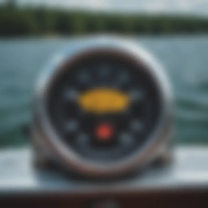 Close-up of water temperature gauge in a boat