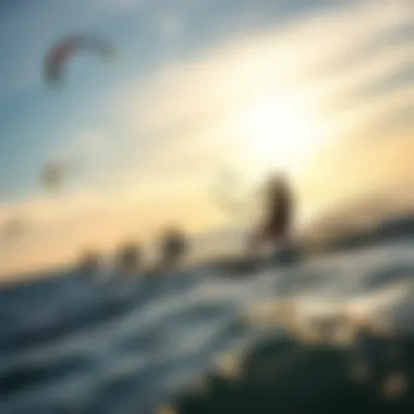 A group of kiteboarders showcasing their skills with mega kites in challenging wind conditions.