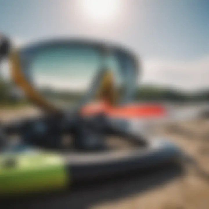 Close-up of kiteboarding equipment ready for action