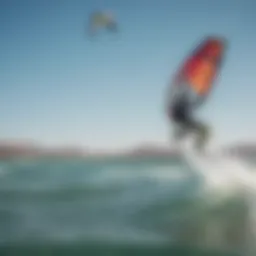 Vibrant kiteboarders soaring above the azure waters of Punta Conejo