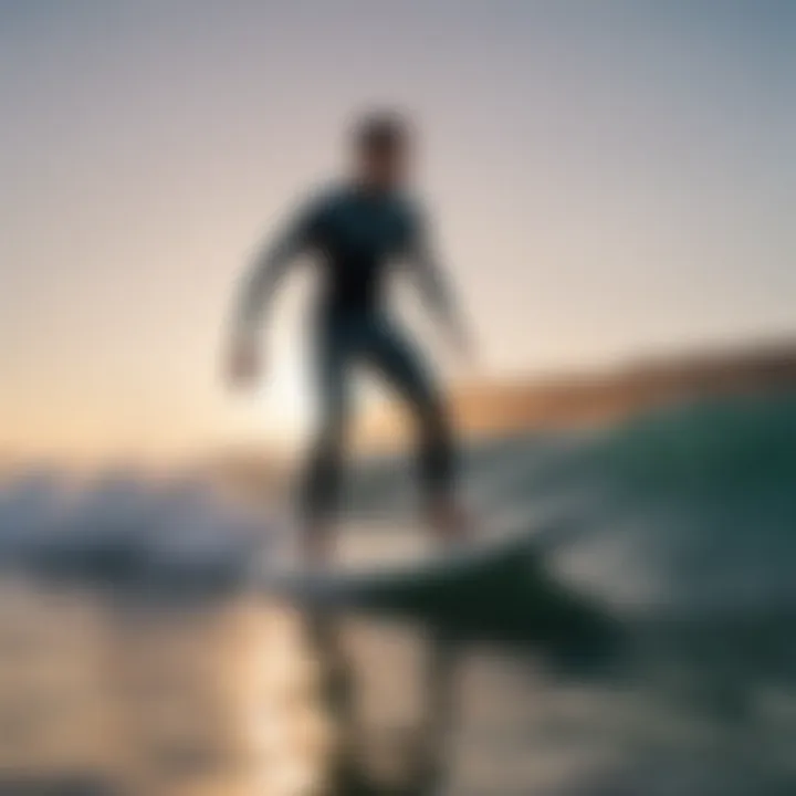 A dynamic photo of a surfer riding a foil surfboard, emphasizing agility and technique.