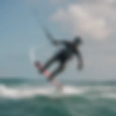 A kiteboarder gracefully gliding across the water's surface