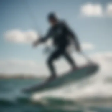 Kiteboarder Experience on the Avante Efoil A kiteboarder riding the Avante Efoil above water