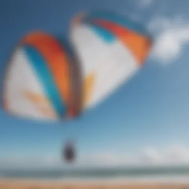 Close-up view of a kitesurfing trainer kite with detailed features highlighted