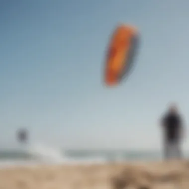 An instructional session on kitesurfing techniques with a trainer kite