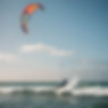 A dynamic kitesurfing session showcasing a trainer kite in action over the water