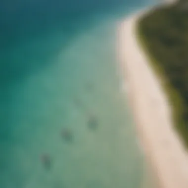 An aerial view of a kiteboarding competition