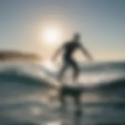 A foiling surfer gracefully gliding over the water's surface, showcasing the unique ride experience.