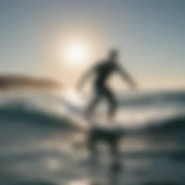 The Art of Gliding: Foiling Surfing in Action A foiling surfer gracefully gliding over the water's surface, showcasing the unique ride experience.