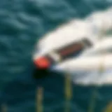 A hydrofoil kiteboard gliding above the water's surface