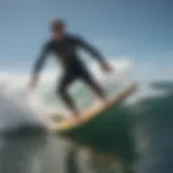 High-performance water foil surfboard cutting through waves