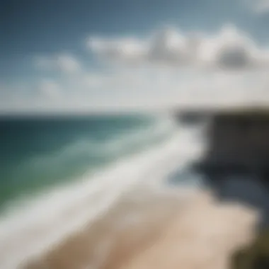 A scenic view of the Florida Panhandle coastline with kiteboarders in the distance