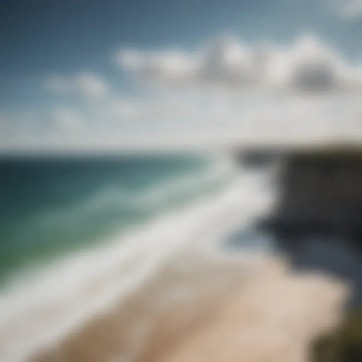 A scenic view of the Florida Panhandle coastline with kiteboarders in the distance