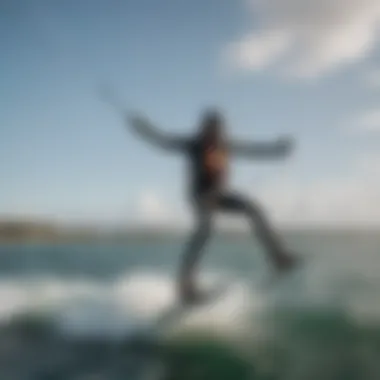 Kiteboarder using the Halo rope leash in action on the water