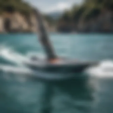 Close-up view of hydrofoil sailboard design