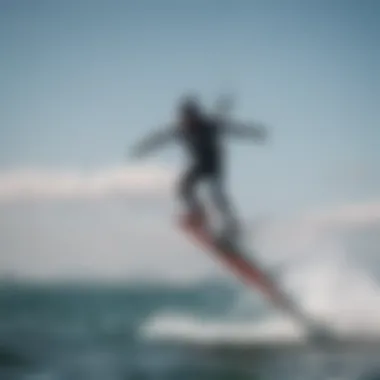 Kiteboarder performing maneuvers with hydrofoil