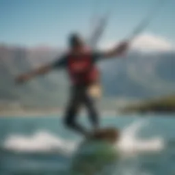 A kiteboarder gracefully gliding over the water