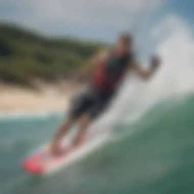 An aerial view of kitesurfers riding the waves