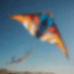 Dynamic view of a sport kite soaring high in a clear blue sky