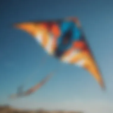 Dynamic view of a sport kite soaring high in a clear blue sky