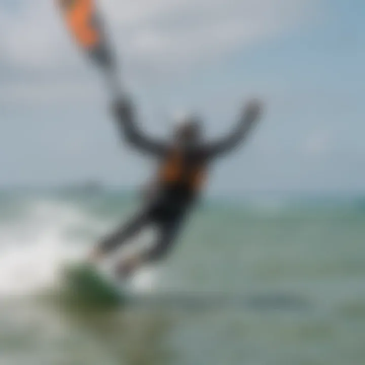 Kiteboarding enthusiast demonstrating techniques with a sport kite at the beach