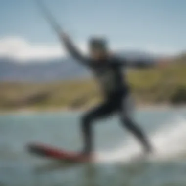 Kiteboarding Action with Patagonia Spring Wetsuit Kiteboarder wearing the Patagonia wetsuit in action