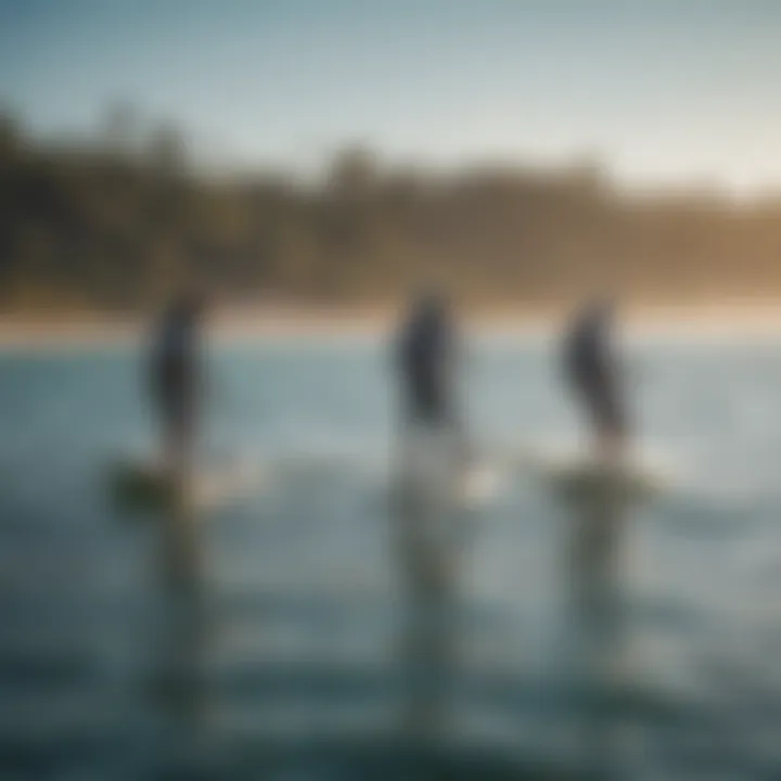 A group of kiteboarders enjoying a session, highlighting the community aspect of foil boarding