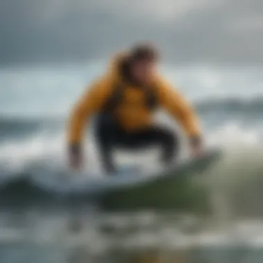 Kiteboarder enjoying a wave while wearing a surf fur water parka.