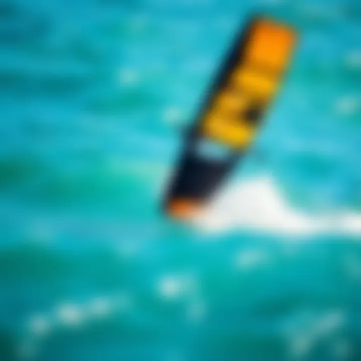 A wing kite board gliding over clear blue water