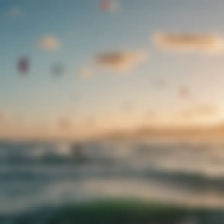 A diverse group of kiteboarders enjoying the waves together