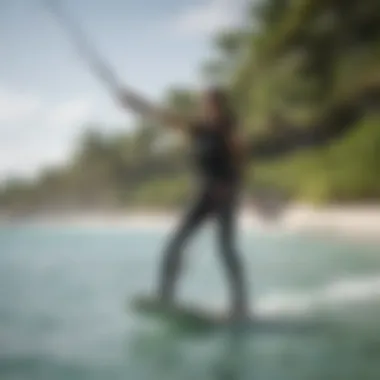 Local kiteboarding school with students preparing for lessons on the beach