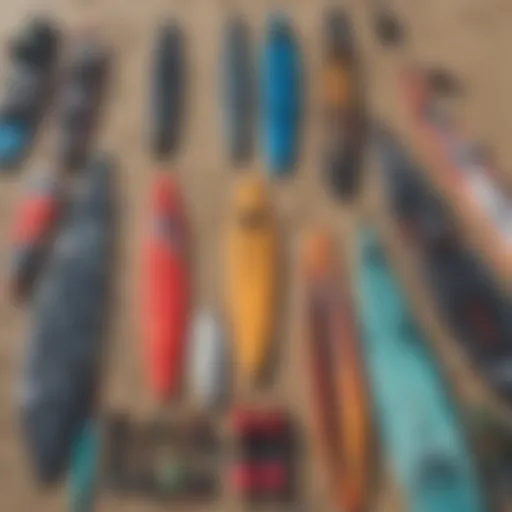 A selection of used kite surfing equipment laid out for assessment